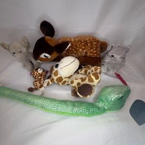 Giraffes, Elephant, Dog, Deer, Green Reptile Plush Toy, Plush Set of 6,